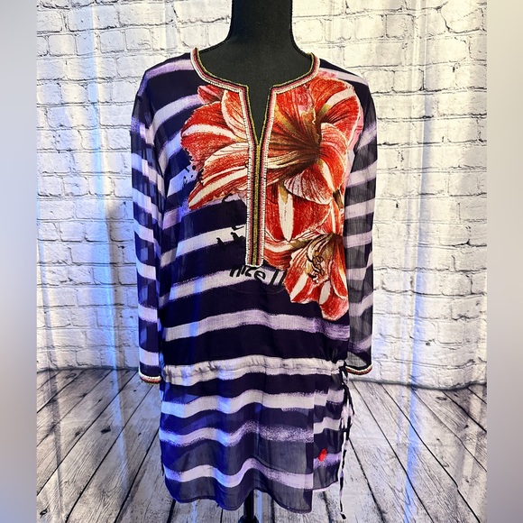 Desigual Tops - Desigual Sheer Purple Cinch Waist Size S